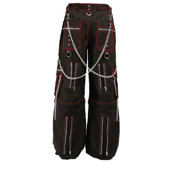 Men’s Electro Bondage Gothic Red Stitch Rave Gothic Cyber Chain Goth Tripp Pant - Picture 2 of 4